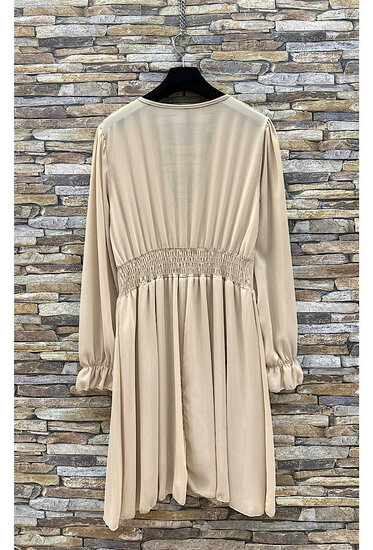 Elegante korte beige jurk met doublure  SOLD OUT