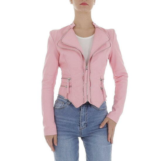 Fashion korte rose leatherlook jacket