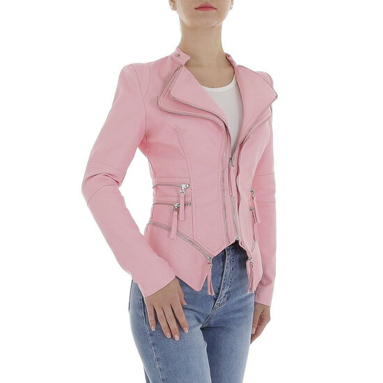 Fashion korte rose leatherlook jacket