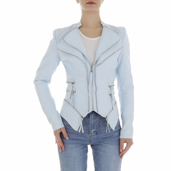 Fashion korte licht blauwe leatherlook jacket