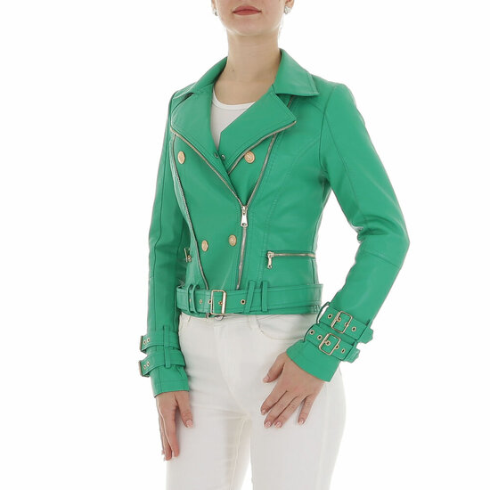 Sportieve korte groene leatherlook jacket