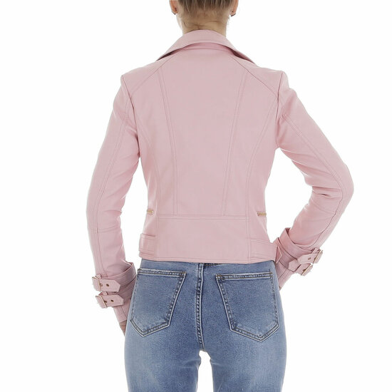 Sportieve korte rose leatherlook jacket