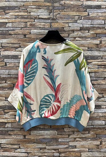 Blauwe mixed gilet met tropical print in satijn effect