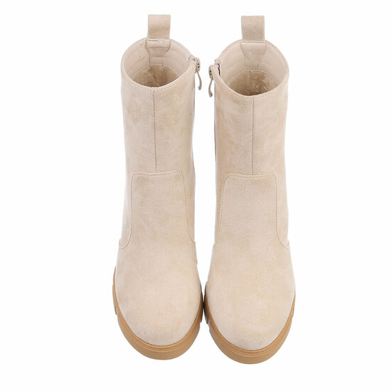 Beige daimen high heel enkellaarsje Juna