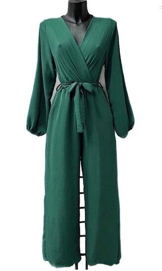 Modieuze alpine groene  jumpsuit met lange mouwen