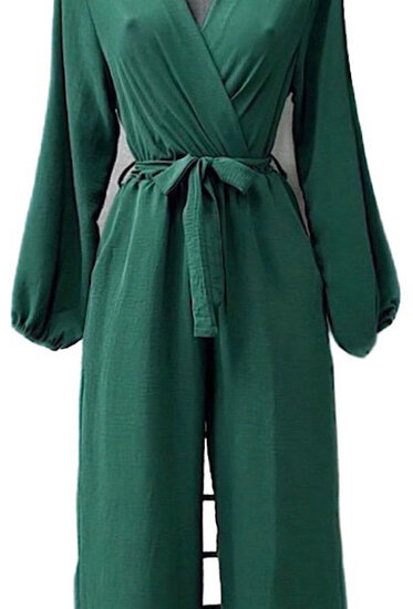 Modieuze alpine groene  jumpsuit met lange mouwen