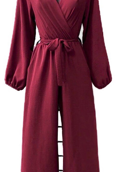 Modieuze bordeaux jumpsuit met lange mouwen