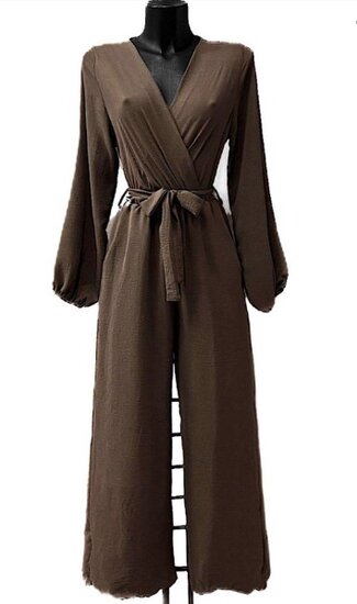 Modieuze bruine jumpsuit met lange mouwen