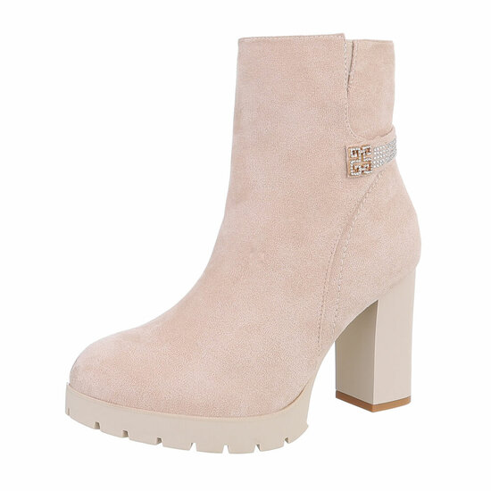 Beige daimen high heel enkellaarsje Lincy