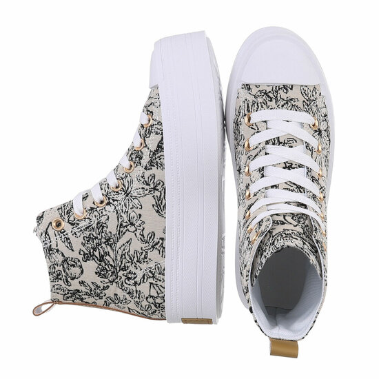 Beige zwarte hoge textiel sneaker Marlyse