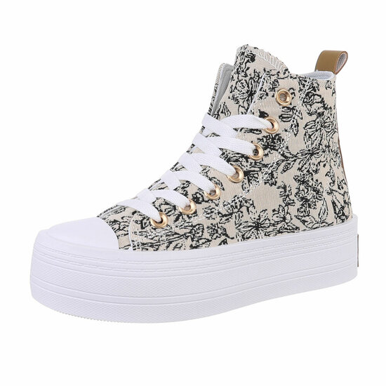 Beige zwarte hoge textiel sneaker Marlyse