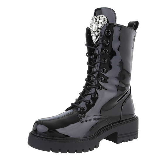 Zwarte halfhoge lak boot Alma