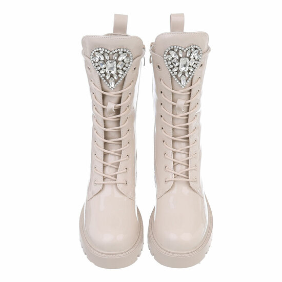 Beige halfhoge lak boot Alma