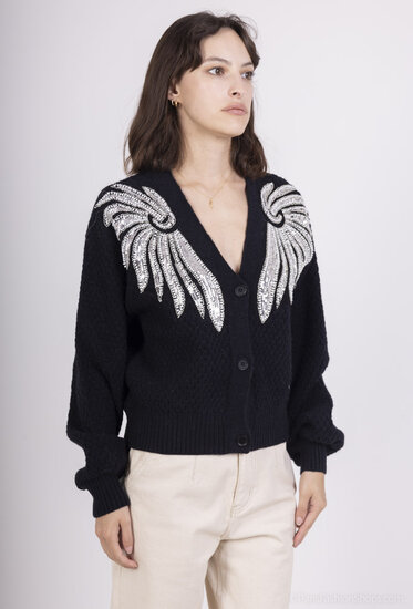 Fashion zwarte cardigan met vleugels