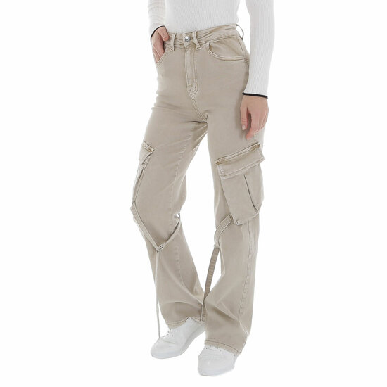 Trendy beige cargo broek in denim