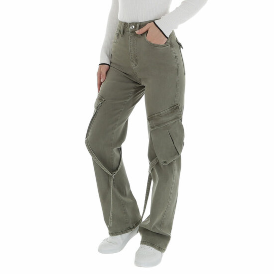 Trendy kaki groene cargo broek in denim