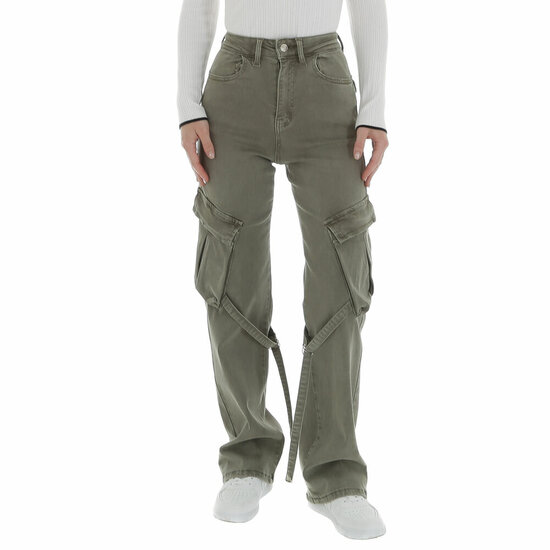 Trendy kaki groene cargo broek in denim