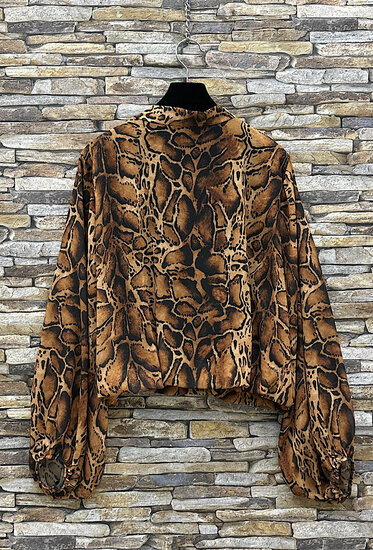 Trendy korte blouse met strik in pythonprint