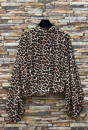 Trendy korte blouse met strik in leopardprint