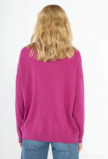 Fuchsia oversized trui met ronde hals en strass