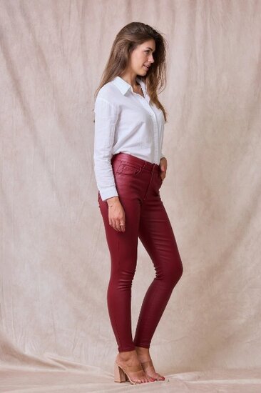 Bordeaux slim fit leatherlook broek