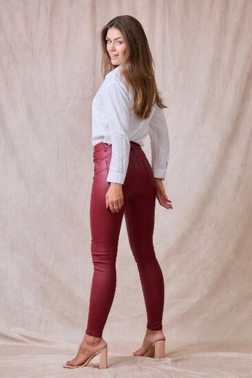 Bordeaux slim fit leatherlook broek