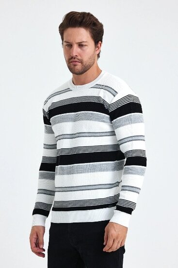 Pull tendance blanc-gris-noir pour homme