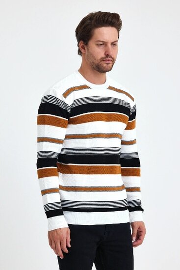 Pull tendance blanc-noir-camel pour homme