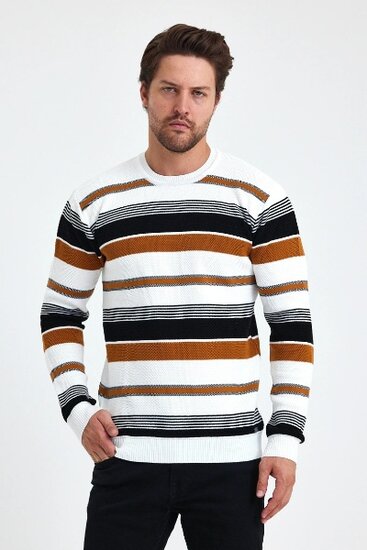 Pull tendance blanc-noir-camel pour homme