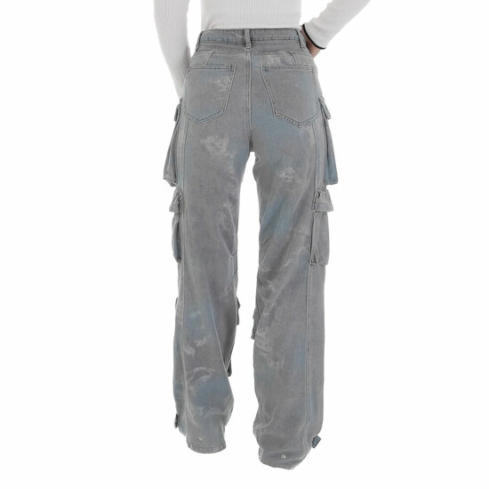 Modieuze licht grijze high waist cargo jeans broek