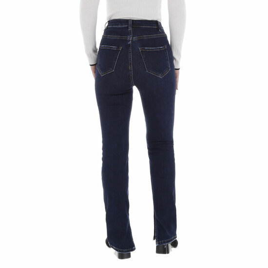 Trendy donker blauwe high waist jeans broek met split