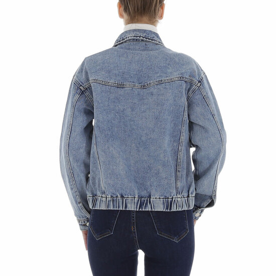 Korte trendy blauwe jeans jacket met omslag