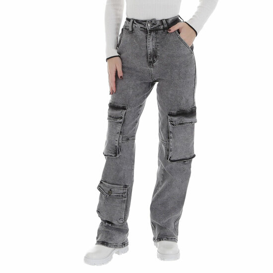 Modieuze grijze high waist cargo jeans broek