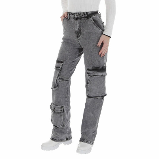 Modieuze grijze high waist cargo jeans broek