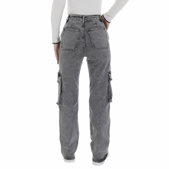 Modieuze grijze high waist cargo jeans broek