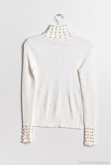 Bruin-wit-beige pullover met hoge col