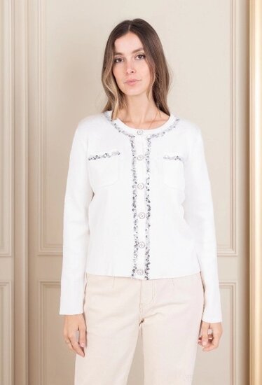 Wit-beige-zwarte cardigan