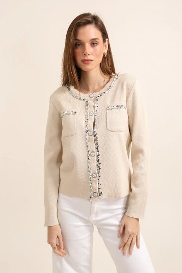 Wit-beige-zwarte cardigan