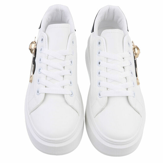 Witte lage sneaker Kayla met zwart gouden decoratie