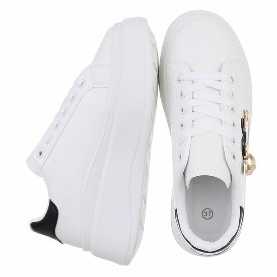 Witte lage sneaker Kayla met zwart gouden decoratie