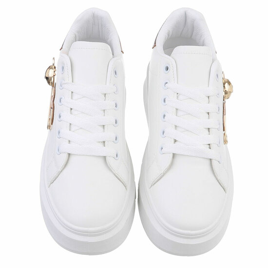 Witte lage sneaker Kayla met champagne decoratie