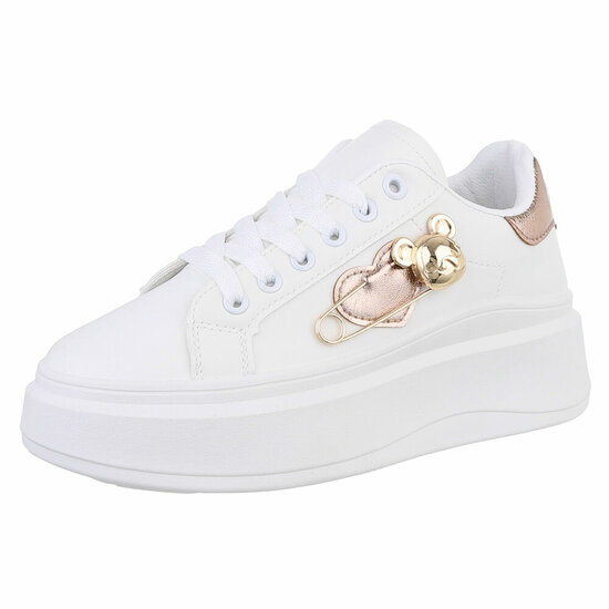 Witte lage sneaker Kayla met champagne decoratie