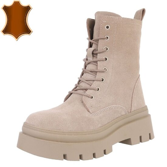 Beige halfhoge boot Aloya in echt suede leder