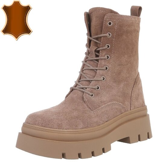 Taupe halfhoge boot Aloya in echt suede leder