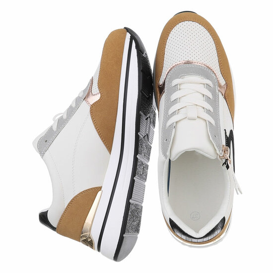 Beige-camel lage mixed sneaker Jenny