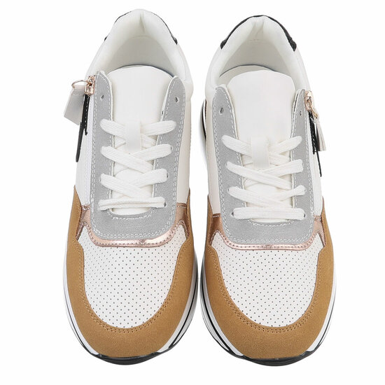 Beige-camel lage mixed sneaker Jenny