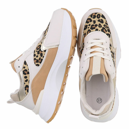 Beige-leopard lage sneaker Jessica