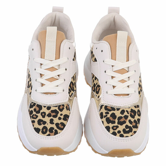 Beige-leopard lage sneaker Jessica