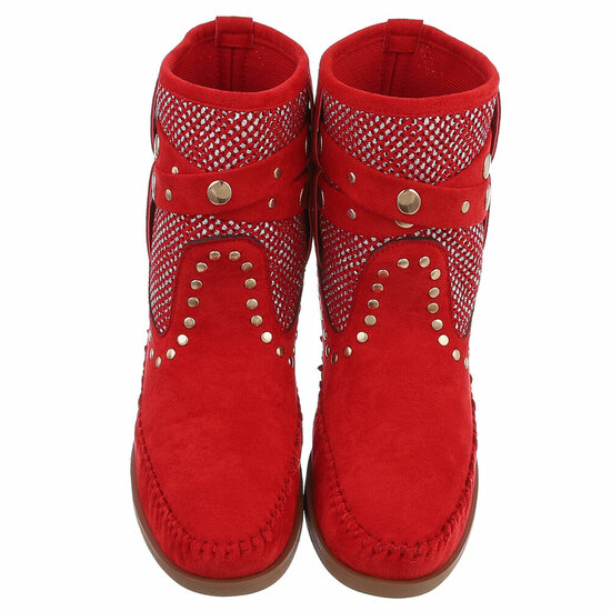 Bottines western-biker en daim rouge Becca