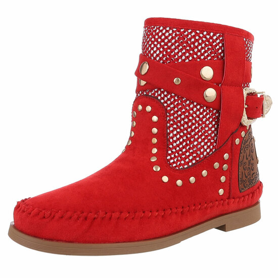 Bottines western-biker en daim rouge Becca